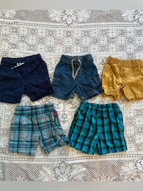 Lot of 5 baby boy shorts bundle 18-24mo with 90s/2000s vibe ~ denim & plaid